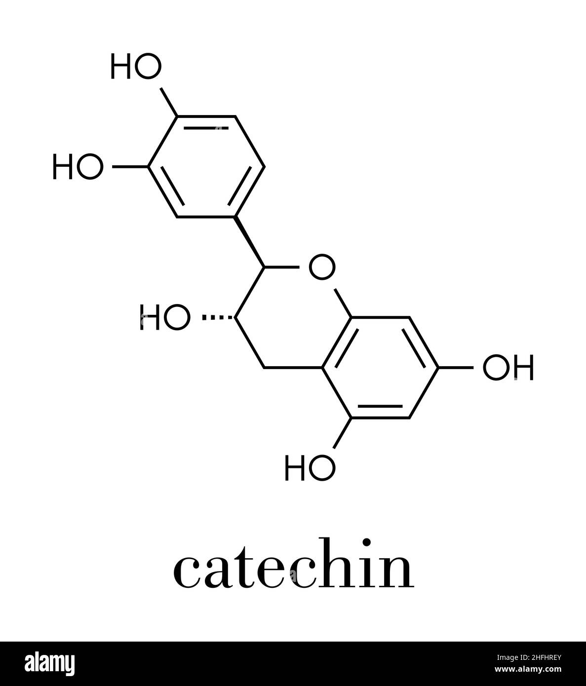 Catechin herbal antioxidant molecule. Skeletal formula. Stock Vector