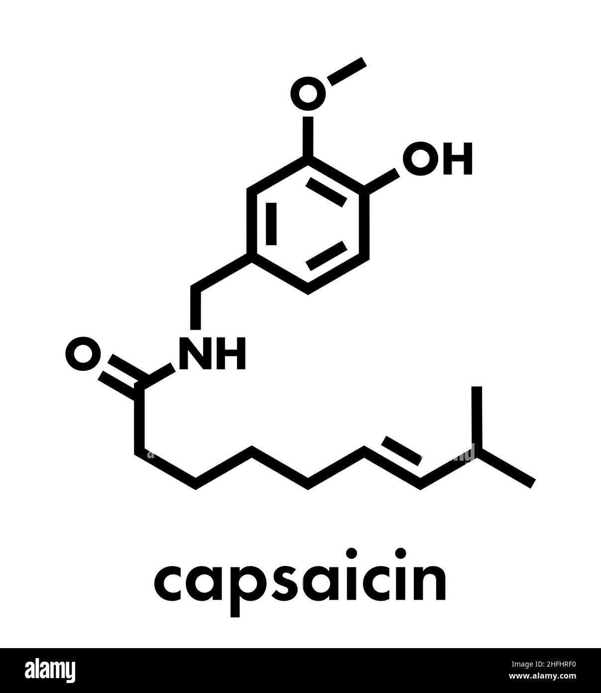 Capsaicin chili pepper molecule. Used in food, drugs, pepper spray, etc