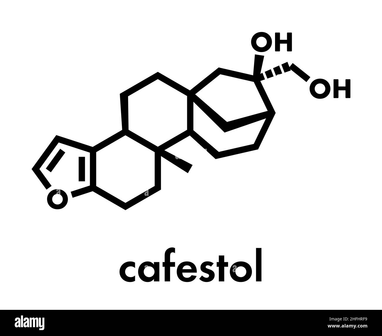 Cafestol coffee molecule. Skeletal formula. Stock Vector