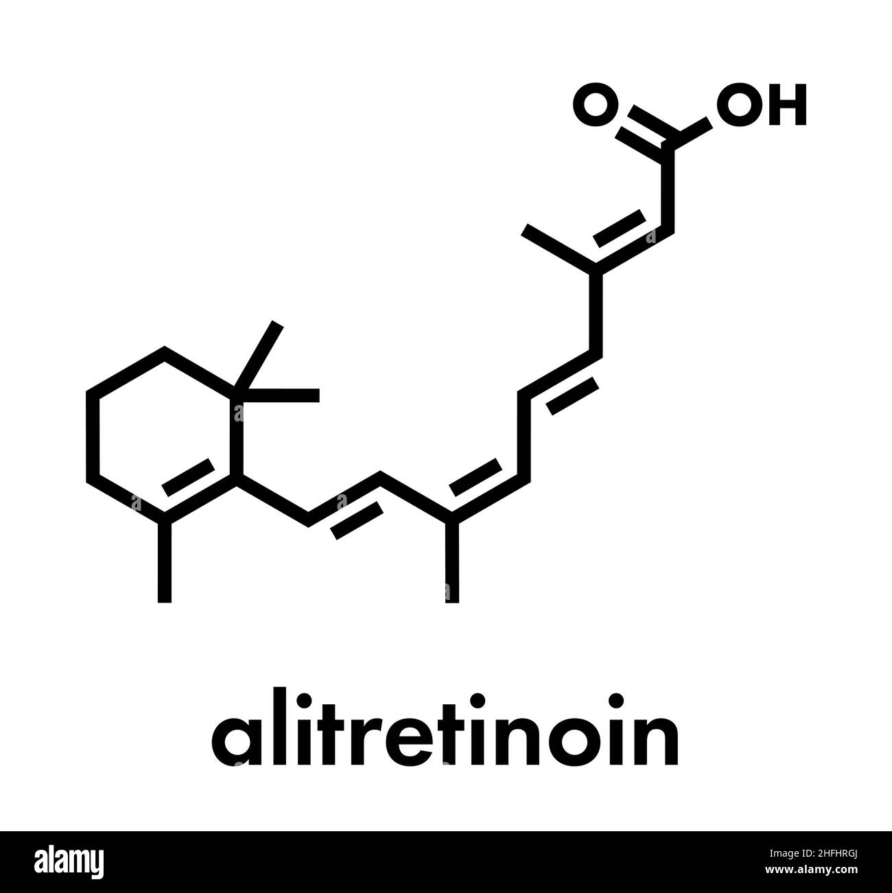 Alitretinoin (9-cis-retinoic acid) cancer and eczema drug molecule. Analog of vitamin A. Skeletal formula. Stock Vector