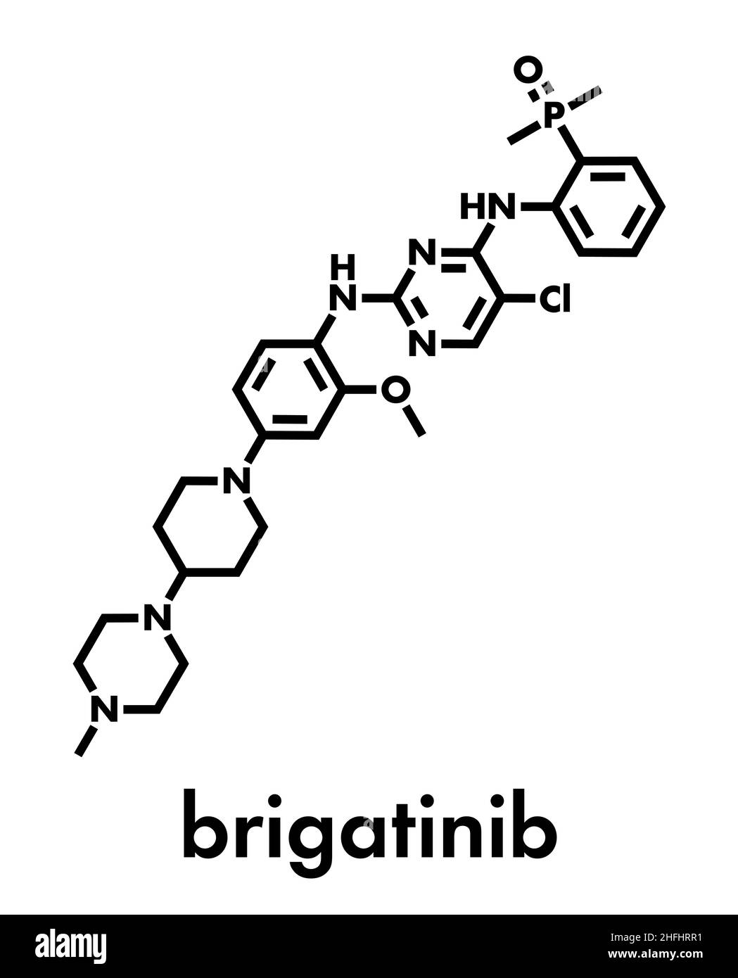 Brigatinib cancer drug molecule. Skeletal formula. Stock Vector