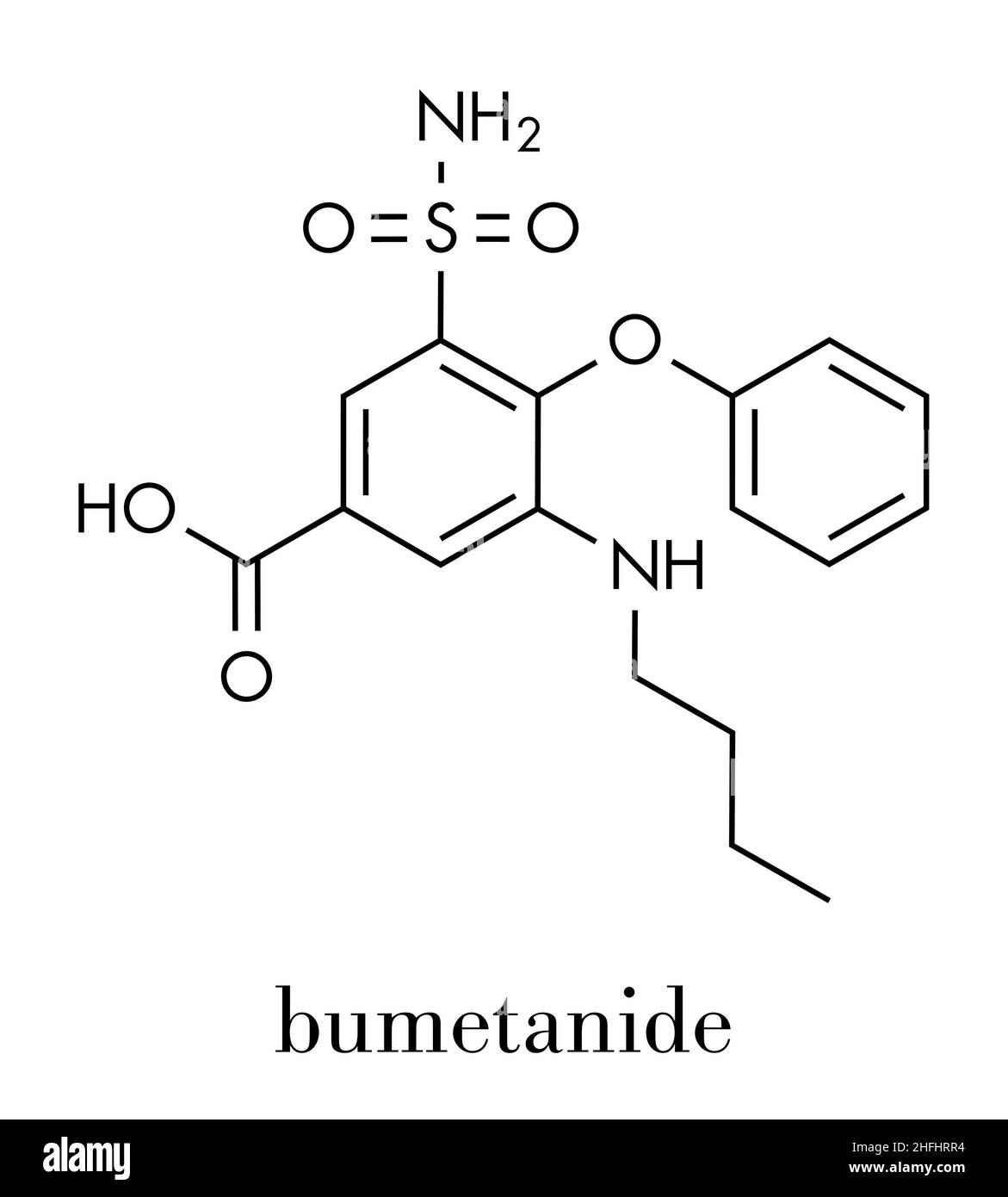 Bumetanide heart failure drug molecule. Loop diuretic, also used for ...