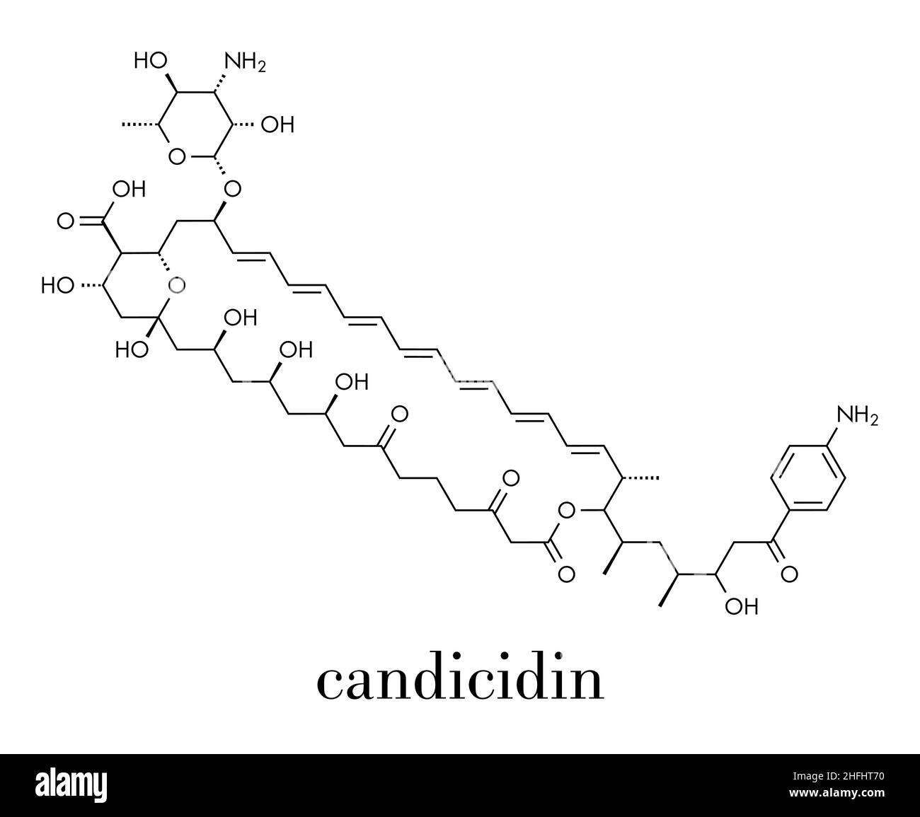 Candicidin antifungal drug molecule. Skeletal formula. Stock Vector