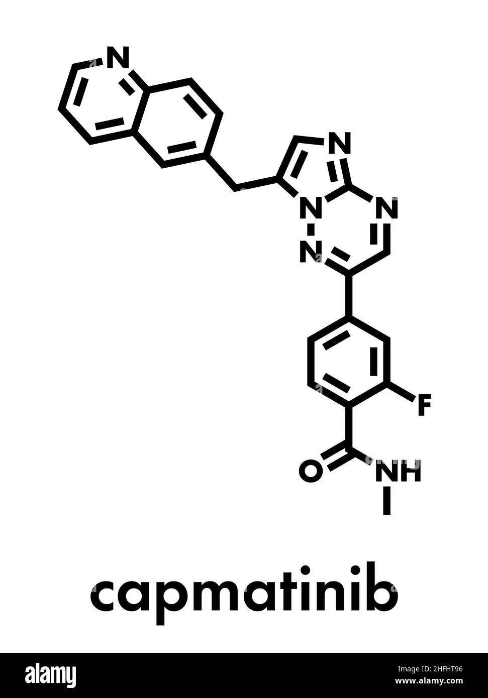 Capmatinib cancer drug molecule (c-met inhibitor). Skeletal formula. Stock Vector
