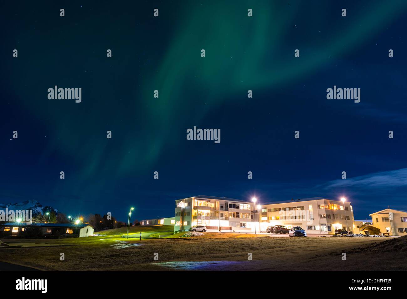 Northern lights iceland town hi-res stock photography and images - Alamy