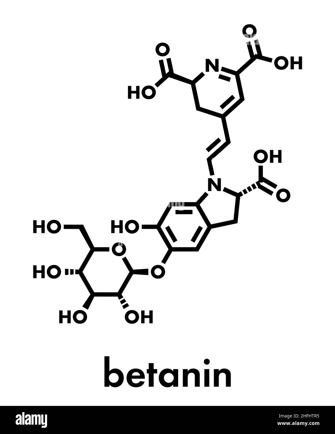Betanin or beetrood red plant pigment molecule. Skeletal formula. Stock Vector