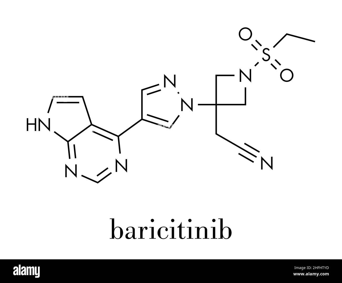 Baricitinib janus kinase (JAK1 & JAK2) inhibitor drug molecule. Under