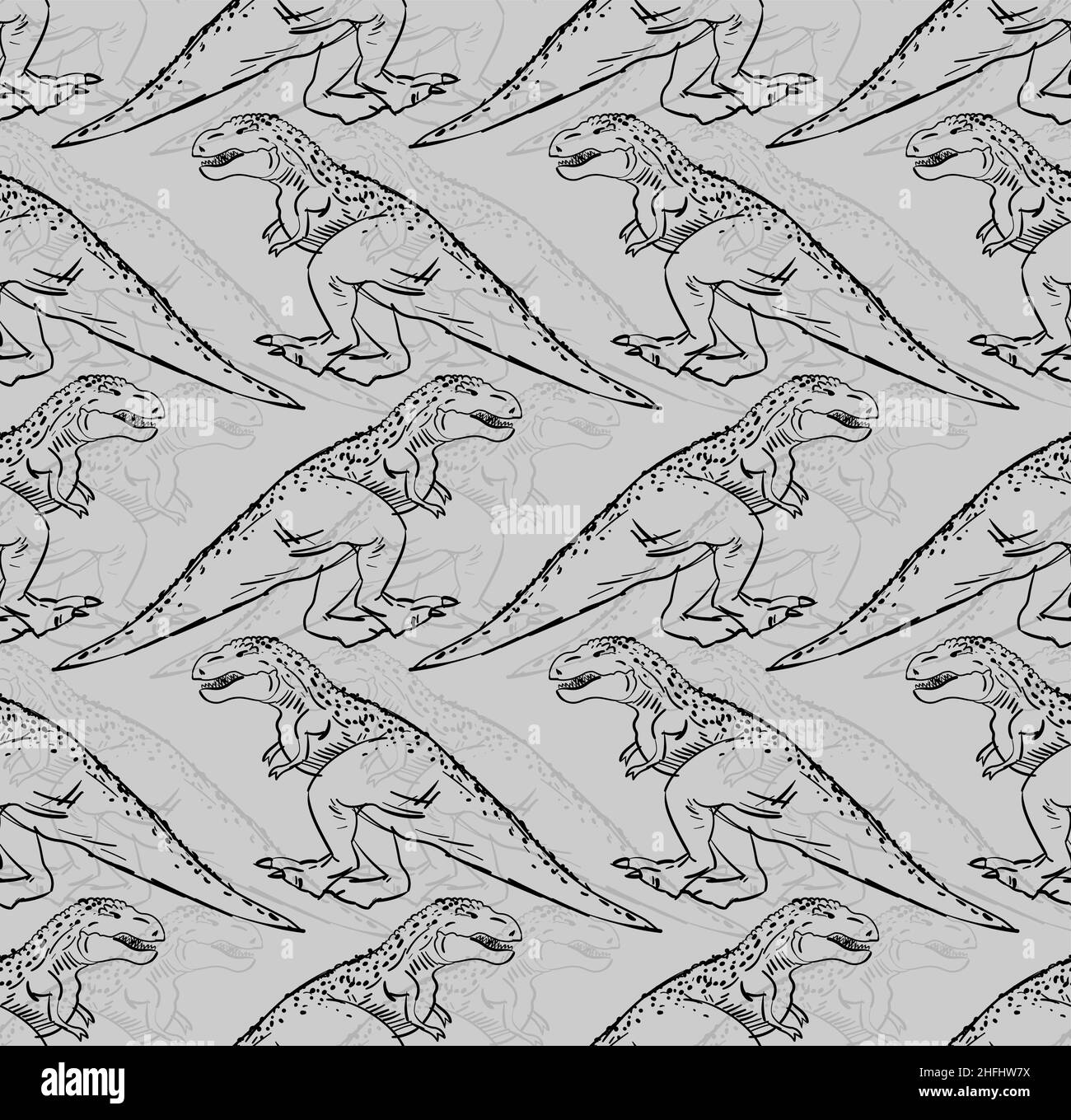 Tyrannosaurus pattern seamless. Dinosaur T-Rex hand drawing background. Vector texture Stock Vector