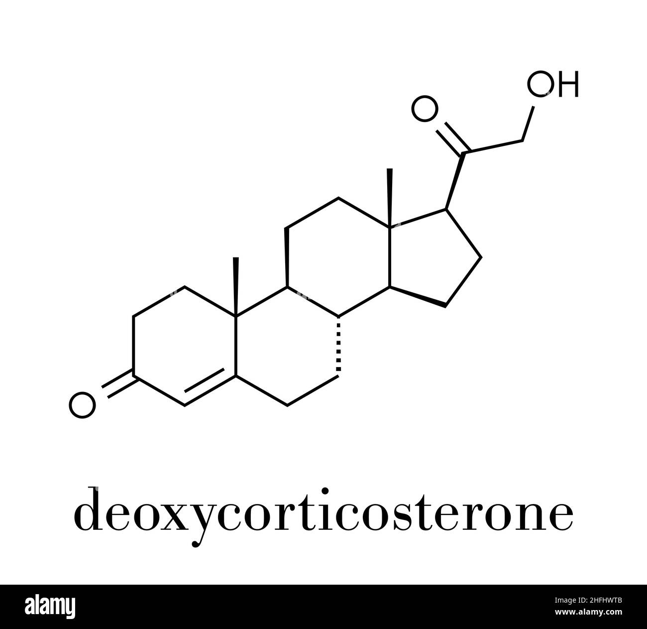 Deoxycorticosterone (DOC) mineralocorticoid hormone molecule. Precursor to aldosterone. Skeletal formula. Stock Vector