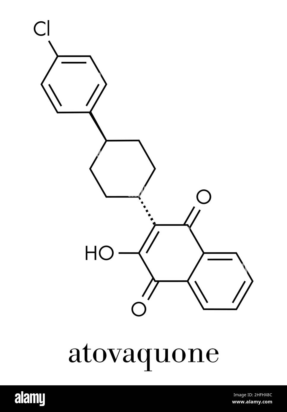 Atovaquone drug molecule. Skeletal formula. Stock Vector