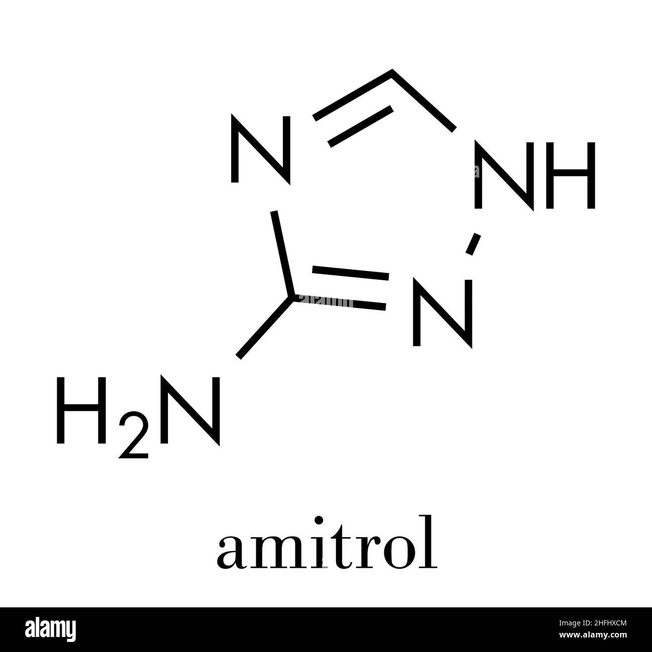 Amitrol (3-Amino-1,2,4-triazole, 3-AT) herbicide molecule. Skeletal ...