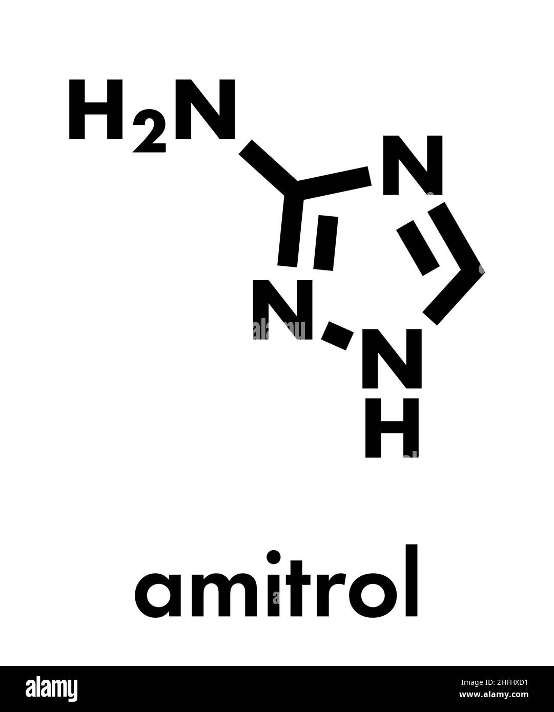 Amitrol (3-Amino-1,2,4-triazole, 3-AT) herbicide molecule. Skeletal ...