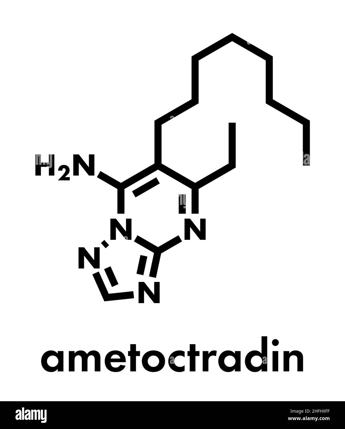 Ametoctradin fungicide molecule. Skeletal formula. Stock Vector