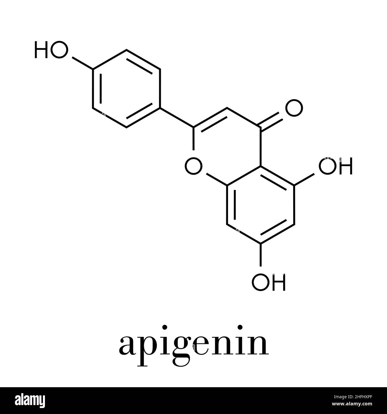 Apigenin yellow herbal dye molecule. Skeletal formula. Stock Vector