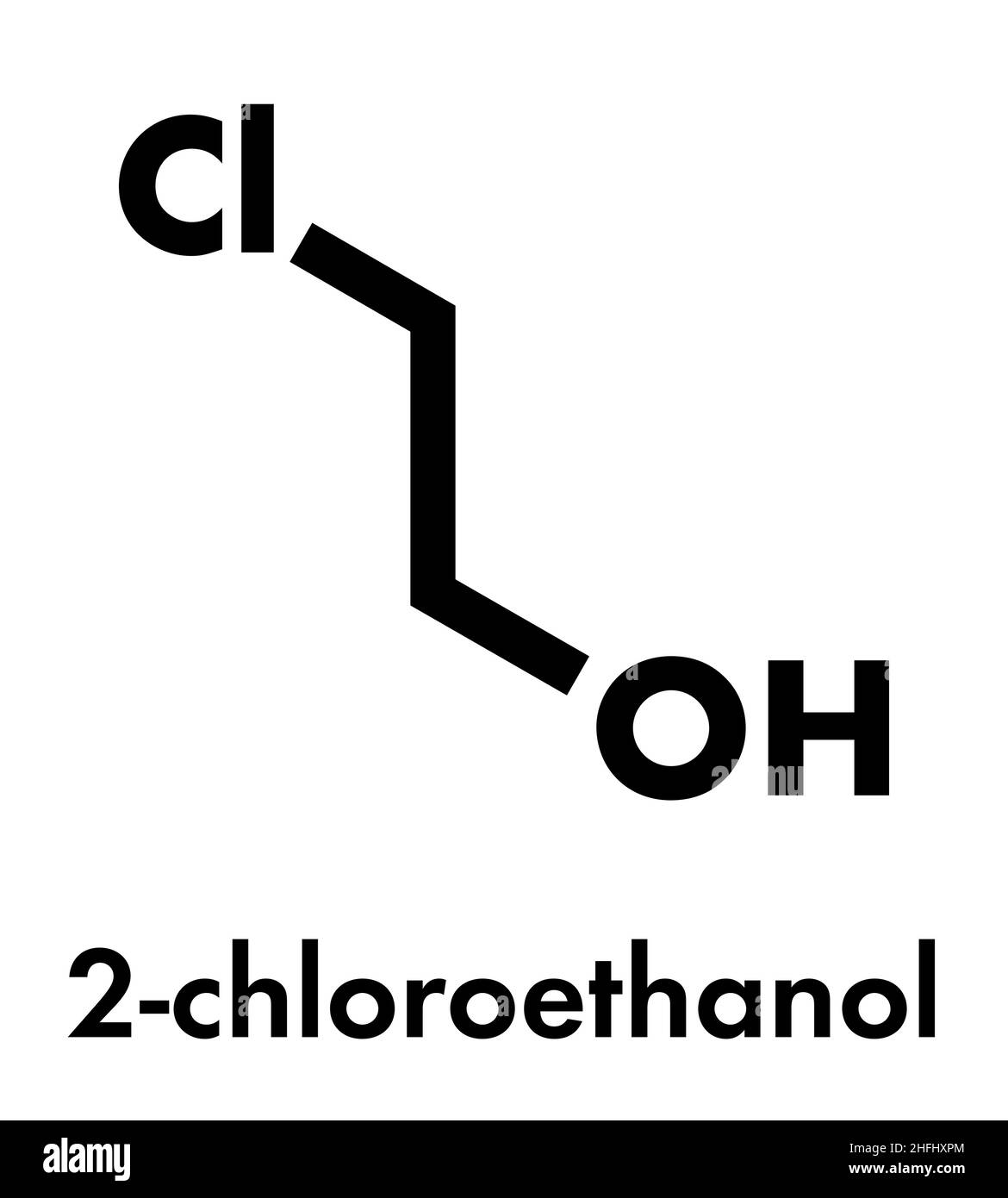 Ethylene chlorohydrin molecule. Side product formed during ethylene oxide sterilization. Skeletal formula. Stock Vector