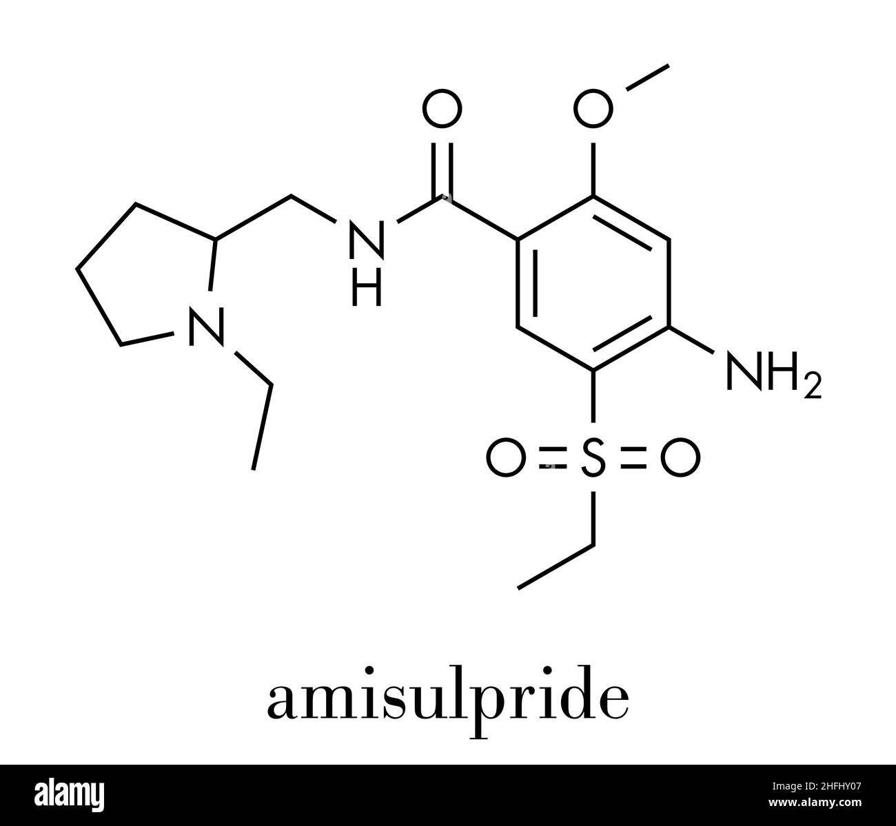 Amisulpride drug molecule. Skeletal formula. Stock Vector