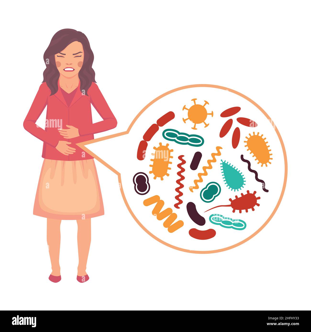 medical vector illustration of stomach ache, Children digestive system problems Stock Vector