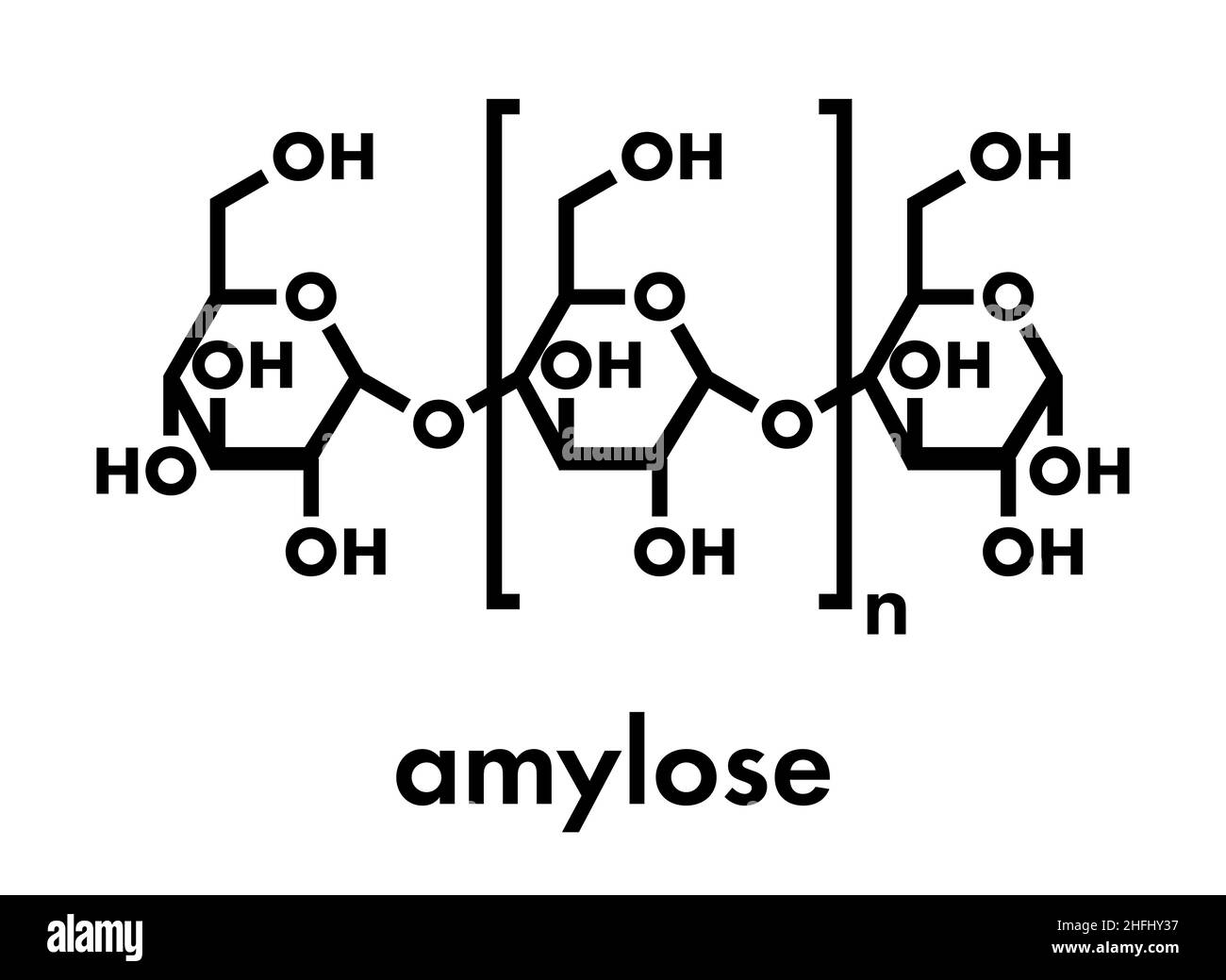 Amylose polysaccharide polymer, chemical structure. Component of starch