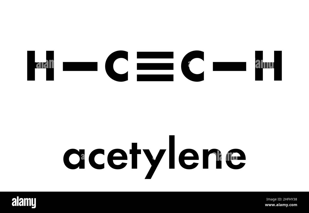 Acetylene (ethyne) molecule. Used in oxyacetylene welding. Skeletal