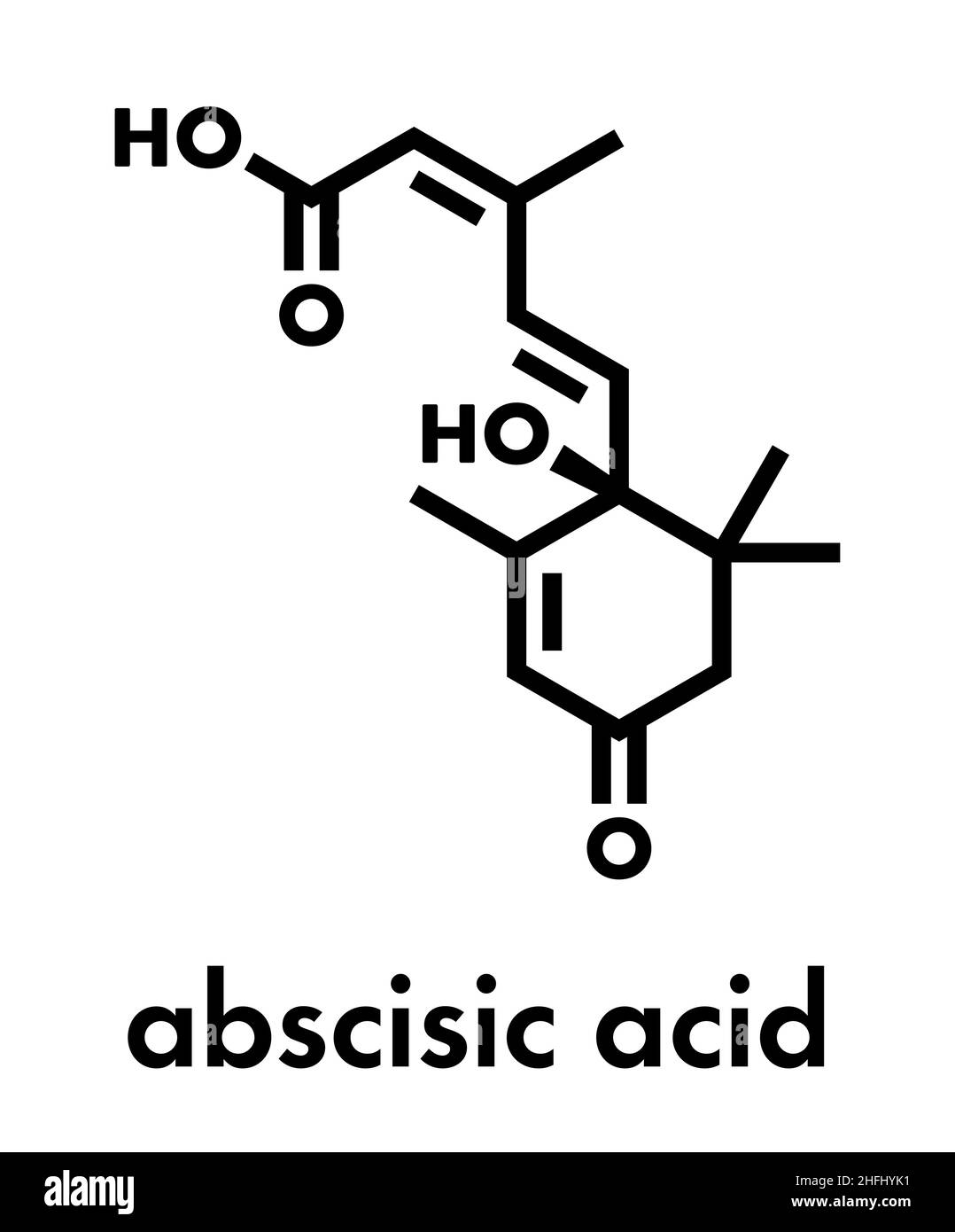Abscisic acid plant stress molecule. Skeletal formula. Stock Vector