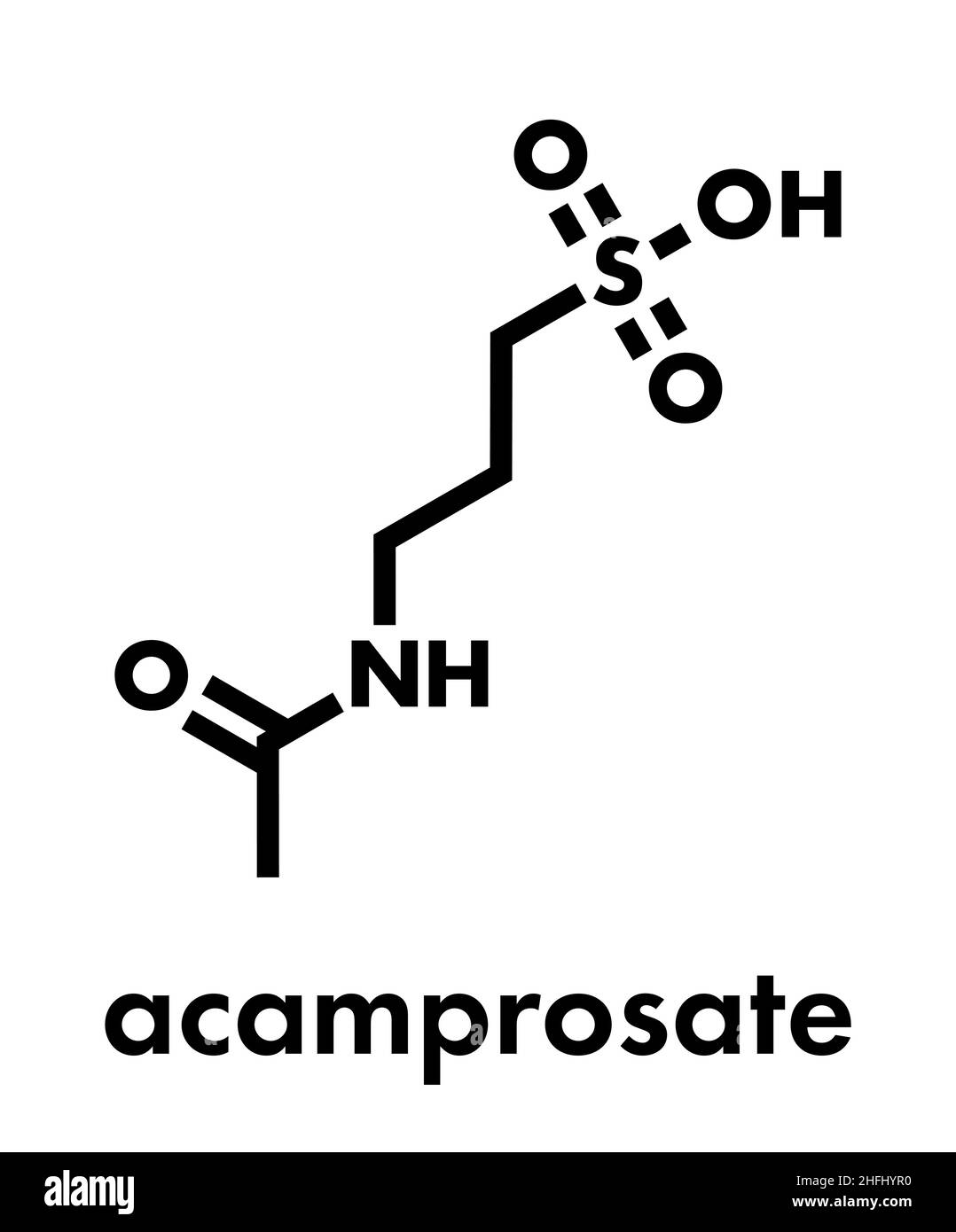 Acamprosate alcoholism treatment drug molecule. Skeletal formula. Stock Vector