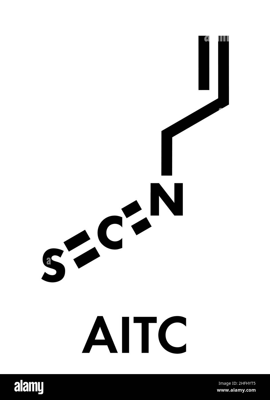 Allyl isothiocyanate mustard pungency molecule. Responsible for pungent taste of mustard, wasabi and radish. Skeletal formula. Stock Vector