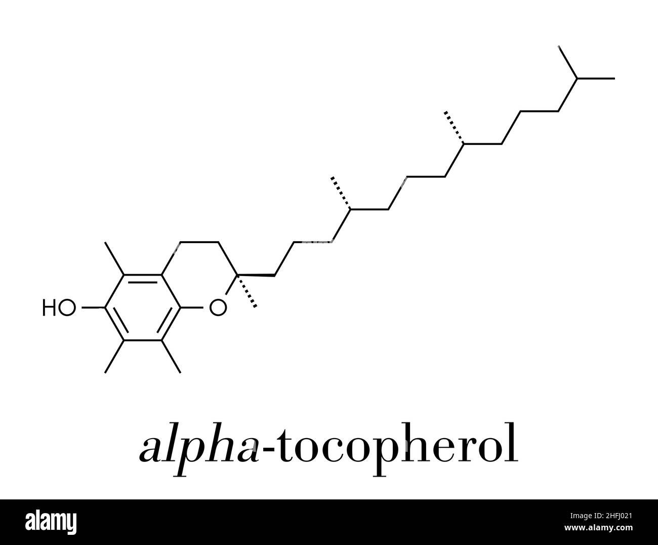 Vitamin E (alpha tocopherol) molecule. Skeletal formula. Stock Vector