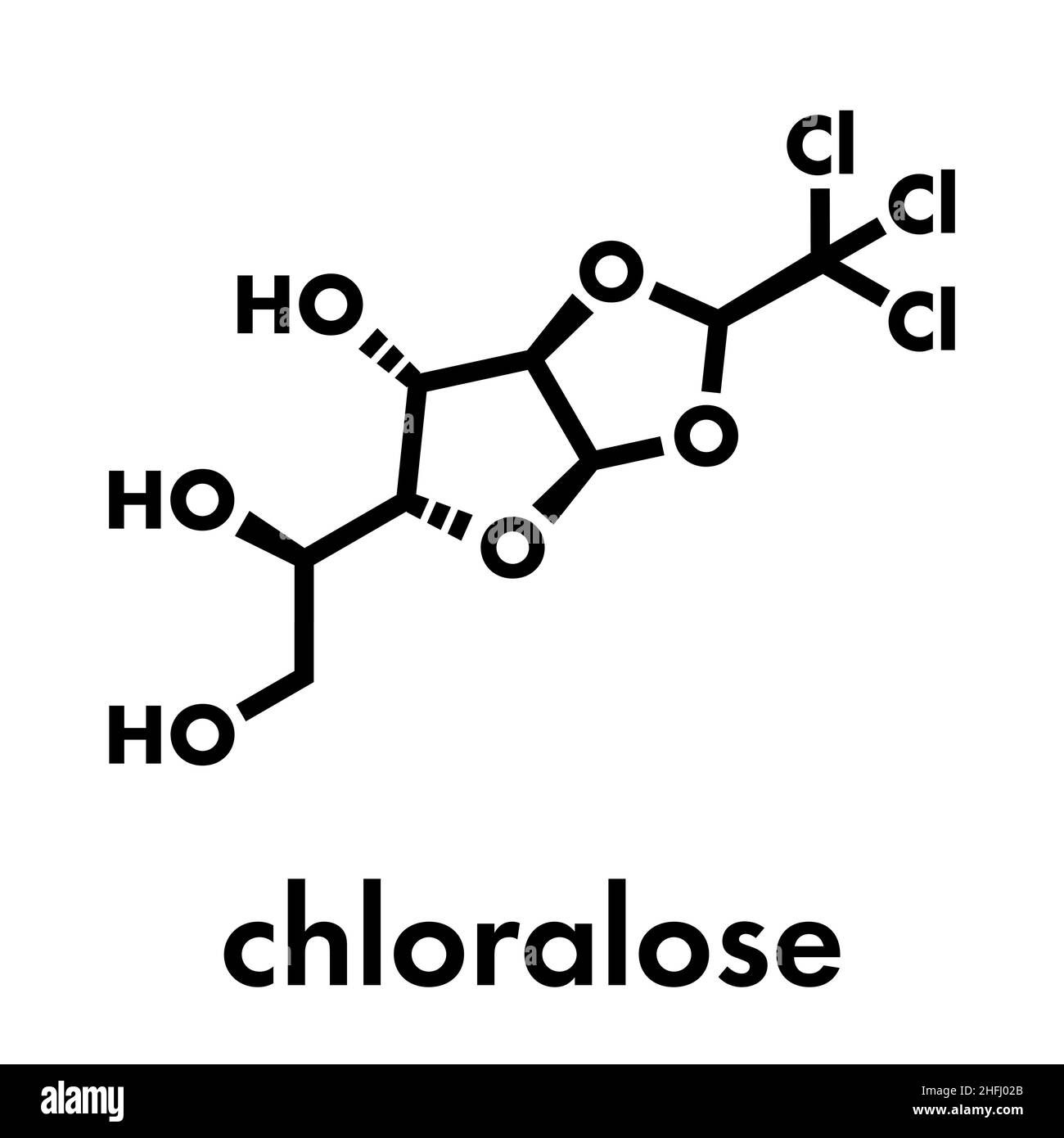 Chloralose rodenticide molecule. Skeletal formula. Stock Vector