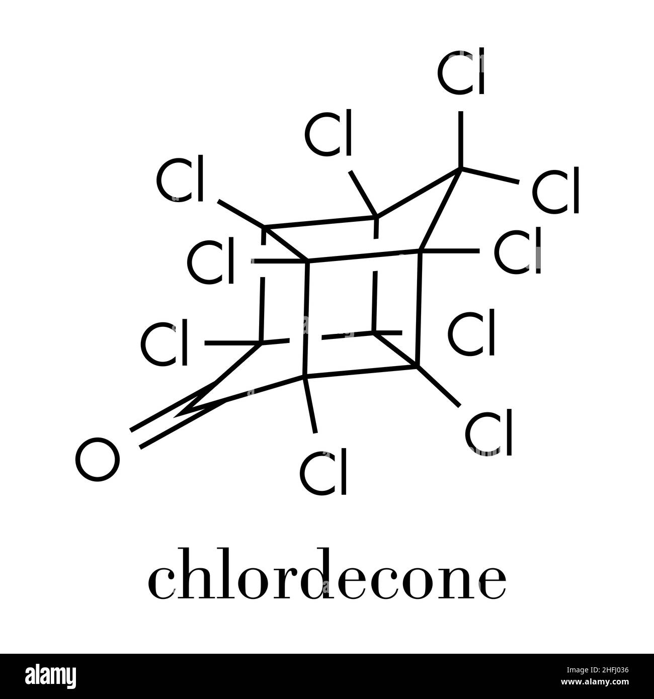 Chlordecone or kepone pesticide molecule. Skeletal formula. Stock Vector