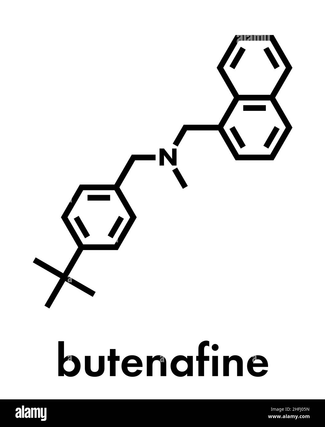 Butenafine antifungal drug molecule. Skeletal formula. Stock Vector