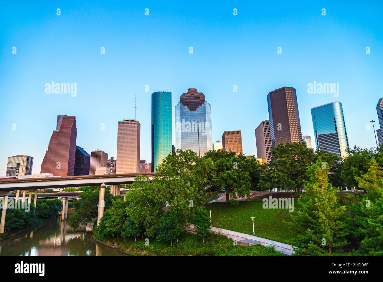 View on downtown Houston in late afternoon with skyscraper Stock Photo