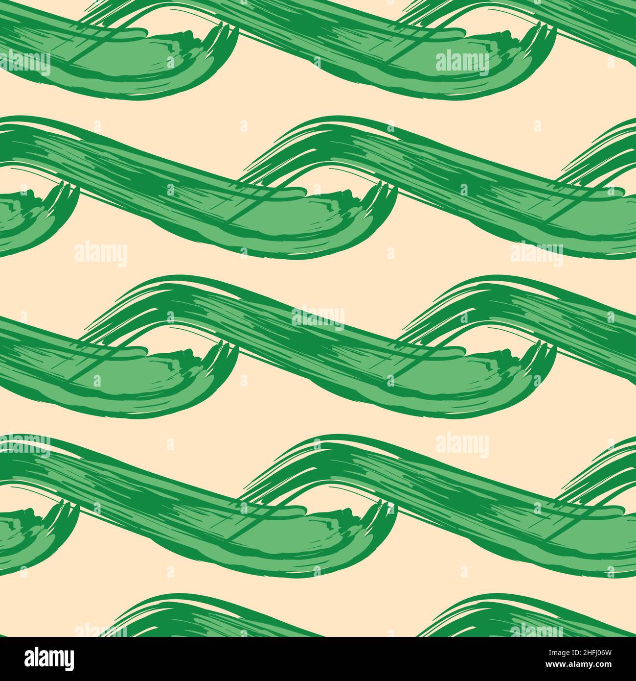 Painted waves vector seamless vector pattern background. Hand drawn overlapping brushstrokes horizontal stripe backdrop. Abstract stylized wavy line Stock Vector