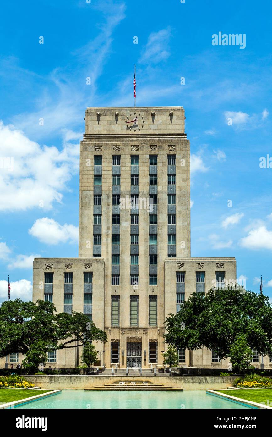 Houston City Hall with Fountain and Flag Stock Photo Alamy