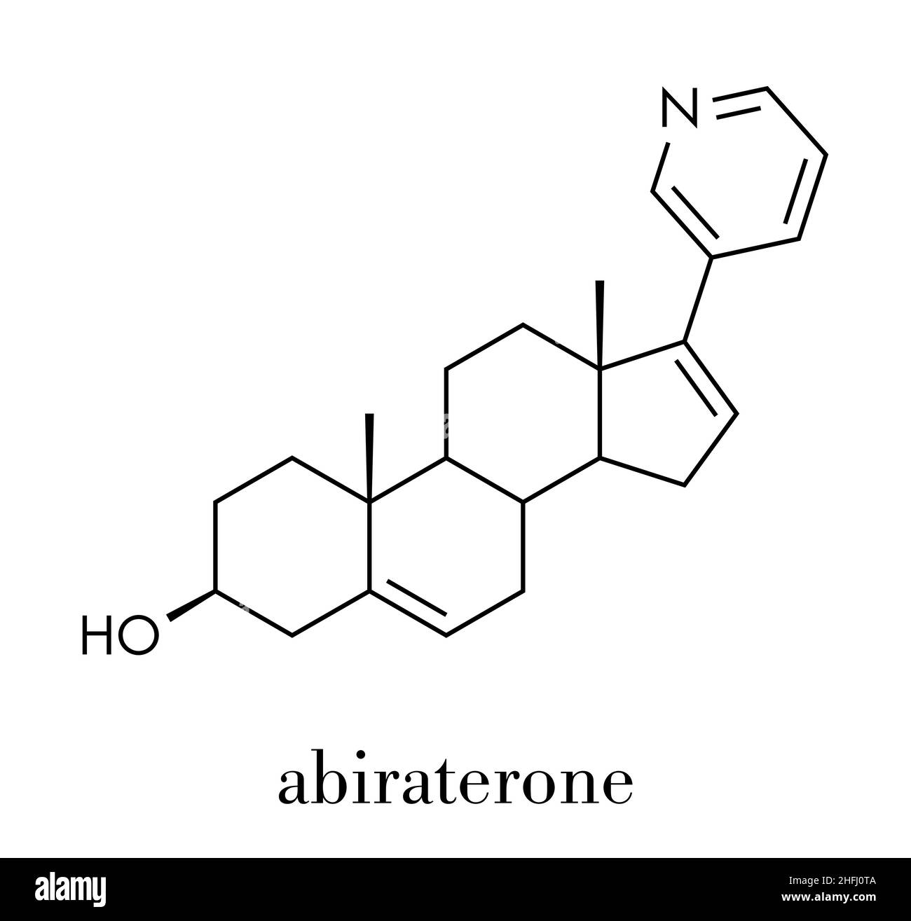 Abiraterone prostate cancer drug molecule. Skeletal formula. Stock Vector