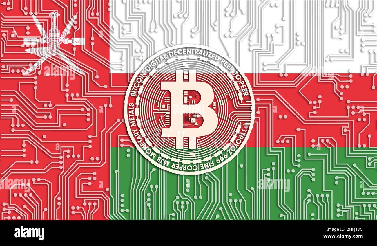 flag of Oman and bitcoin, Integrated Circuit Board pattern. Bitcoin Stock  Growth. Conceptual image for investors in cryptocurrency and Blockchain  Tech Stock Photo - Alamy