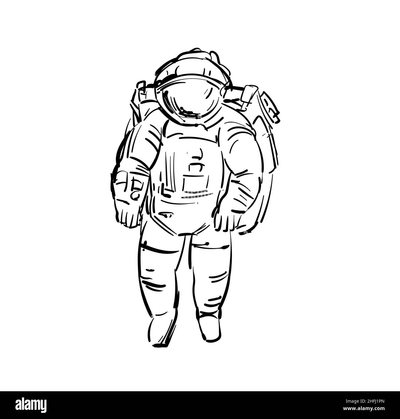 Astronaut cosmonaut hand drawing. spaceman Vector illustration Stock Vector