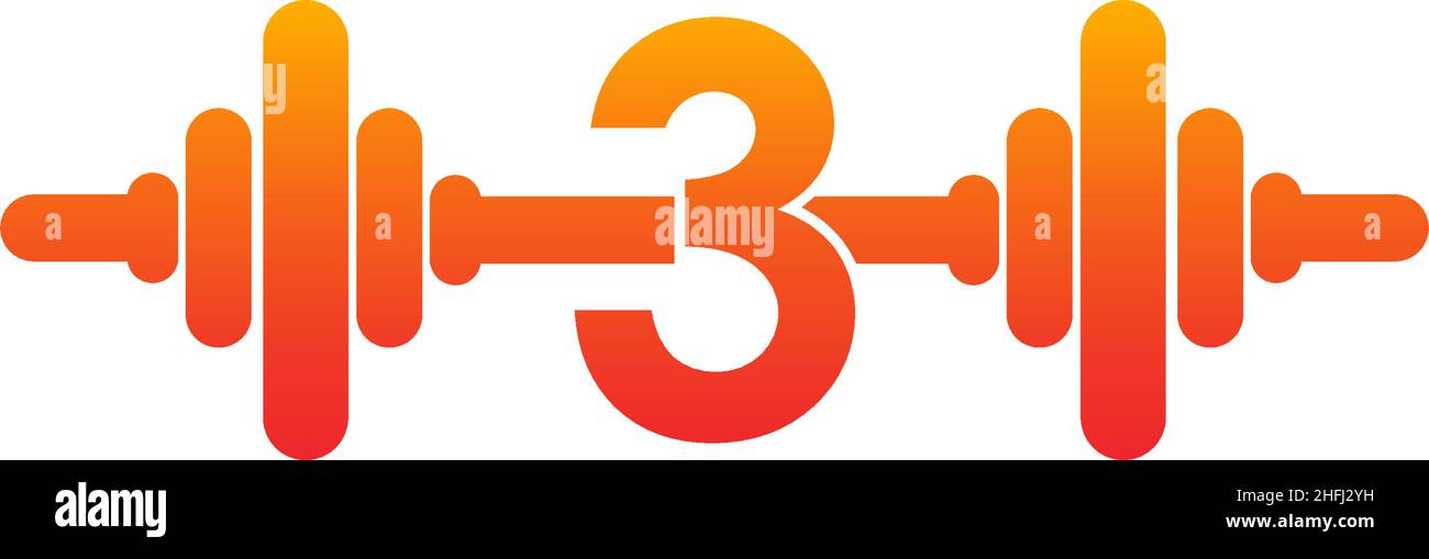 Number 3 with barbell icon fitness design template illustration vector ...