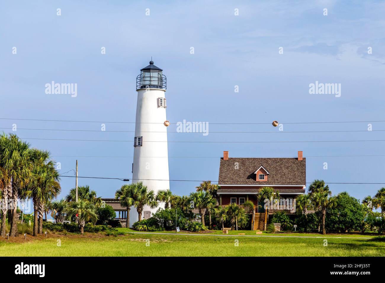 Lighthouse on the Gulf of Mexico in Eastpoint Stock Photo