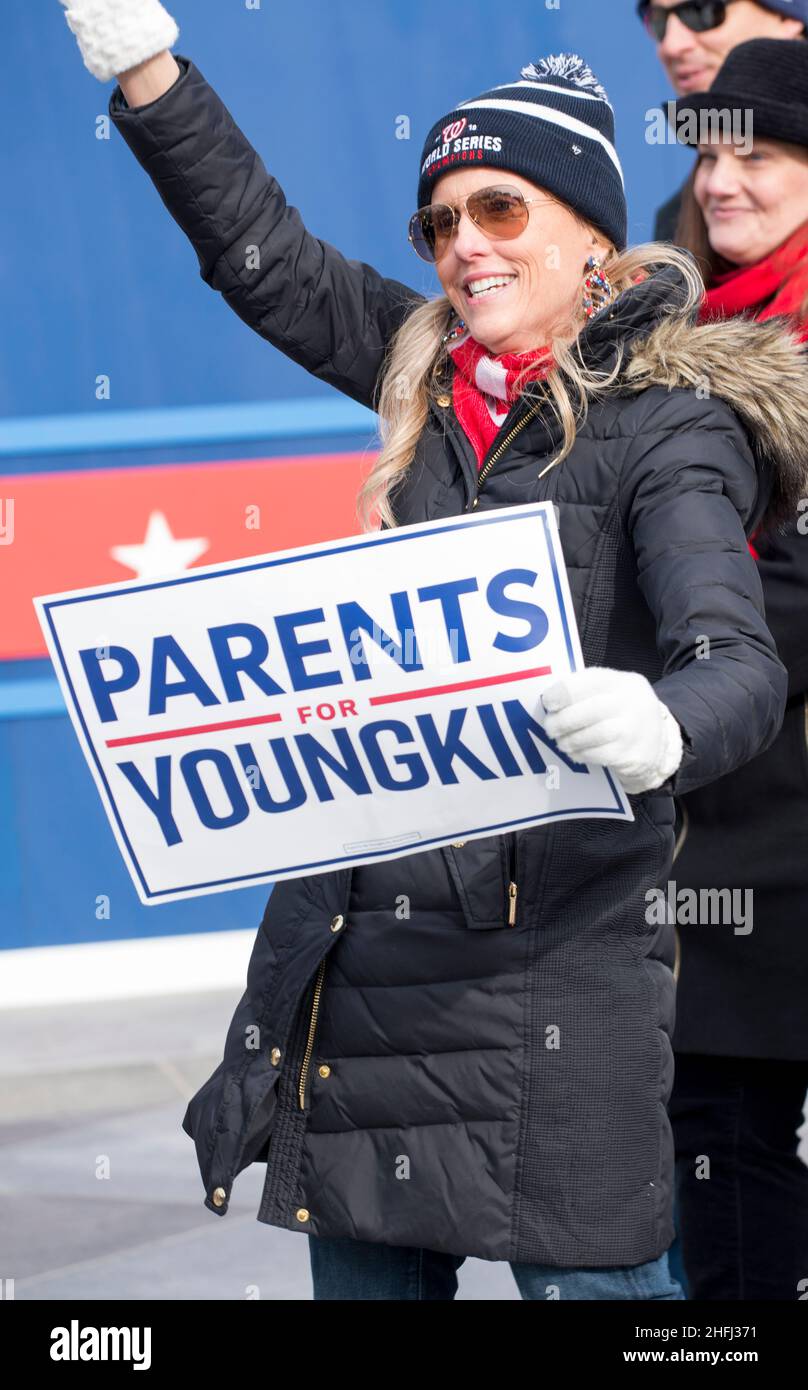 January 15, 2022. Parents for Youngkin sign. Inaugural ceremony at Virginia State Capitol. Richmond VA, USA Stock Photo