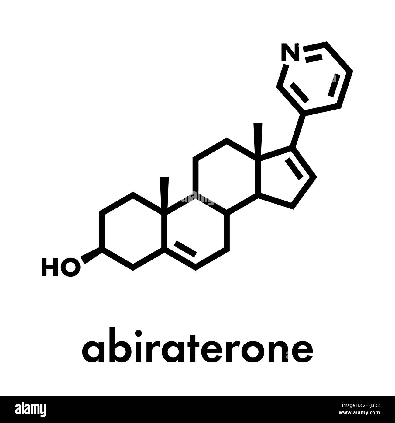 Abiraterone prostate cancer drug molecule. Skeletal formula. Stock Vector