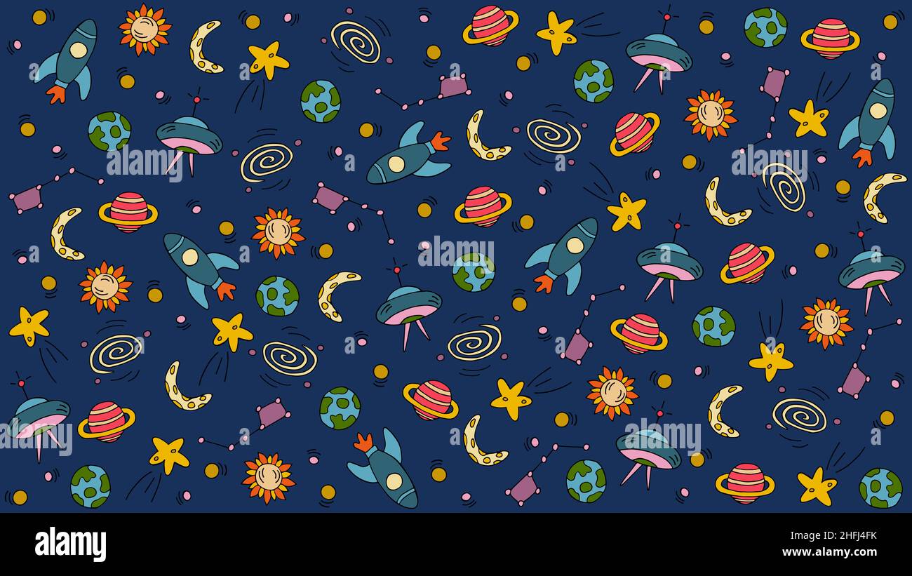 Set of space elements in doodle style Stock Vector