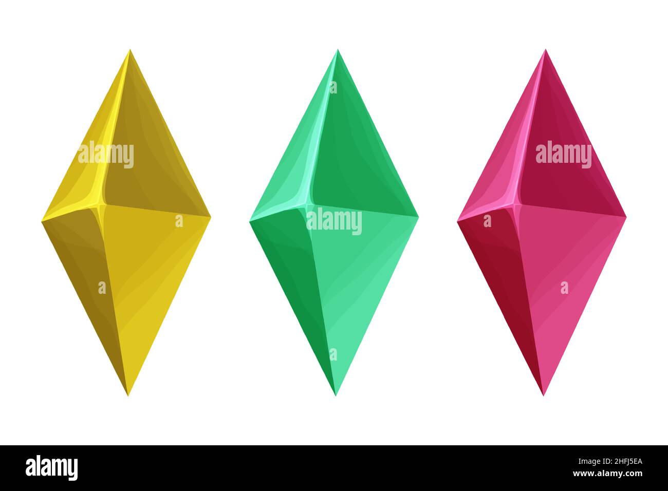 Set magic crystals, rhombus gemstone, treasure in cartoon style ...