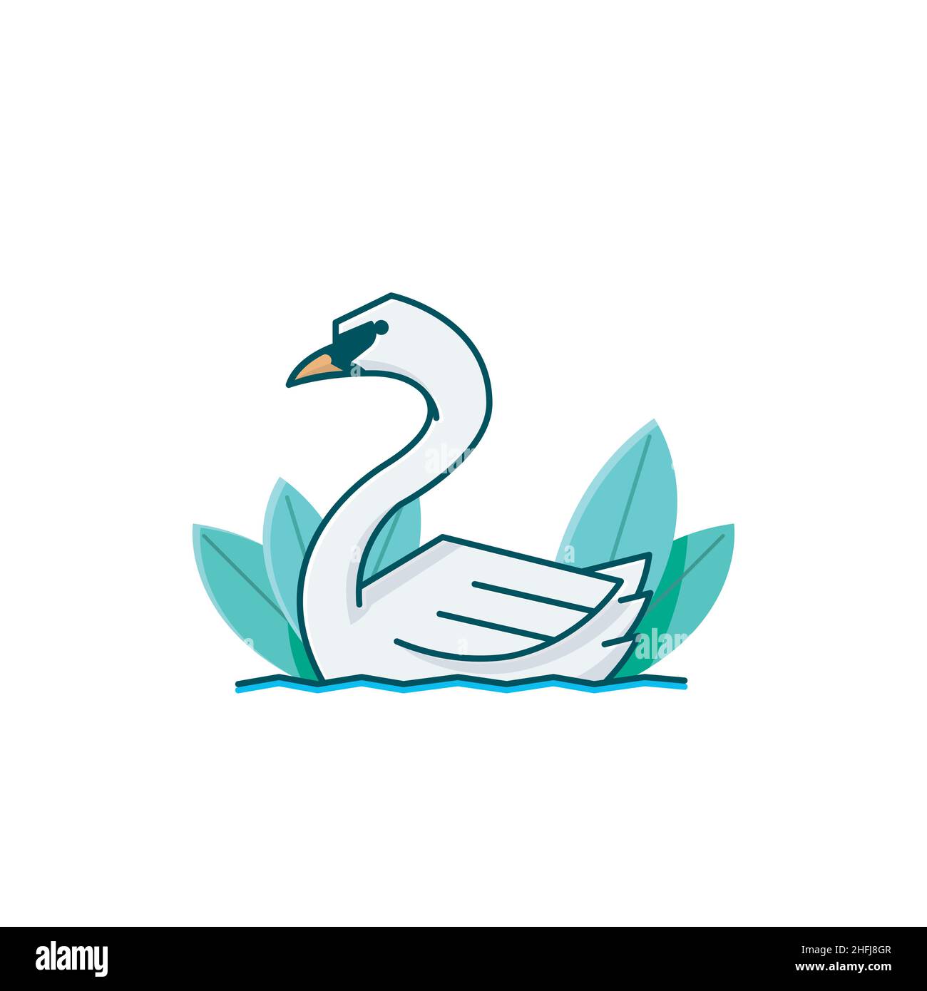 Adorable White Swan Goose Duck Swim Animal Vector Cartoon Stock Vector