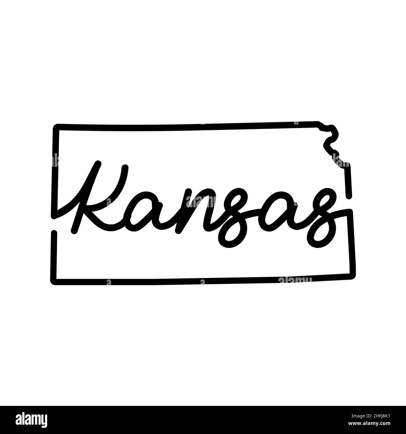 Kansas US state outline map with the handwritten state name ...