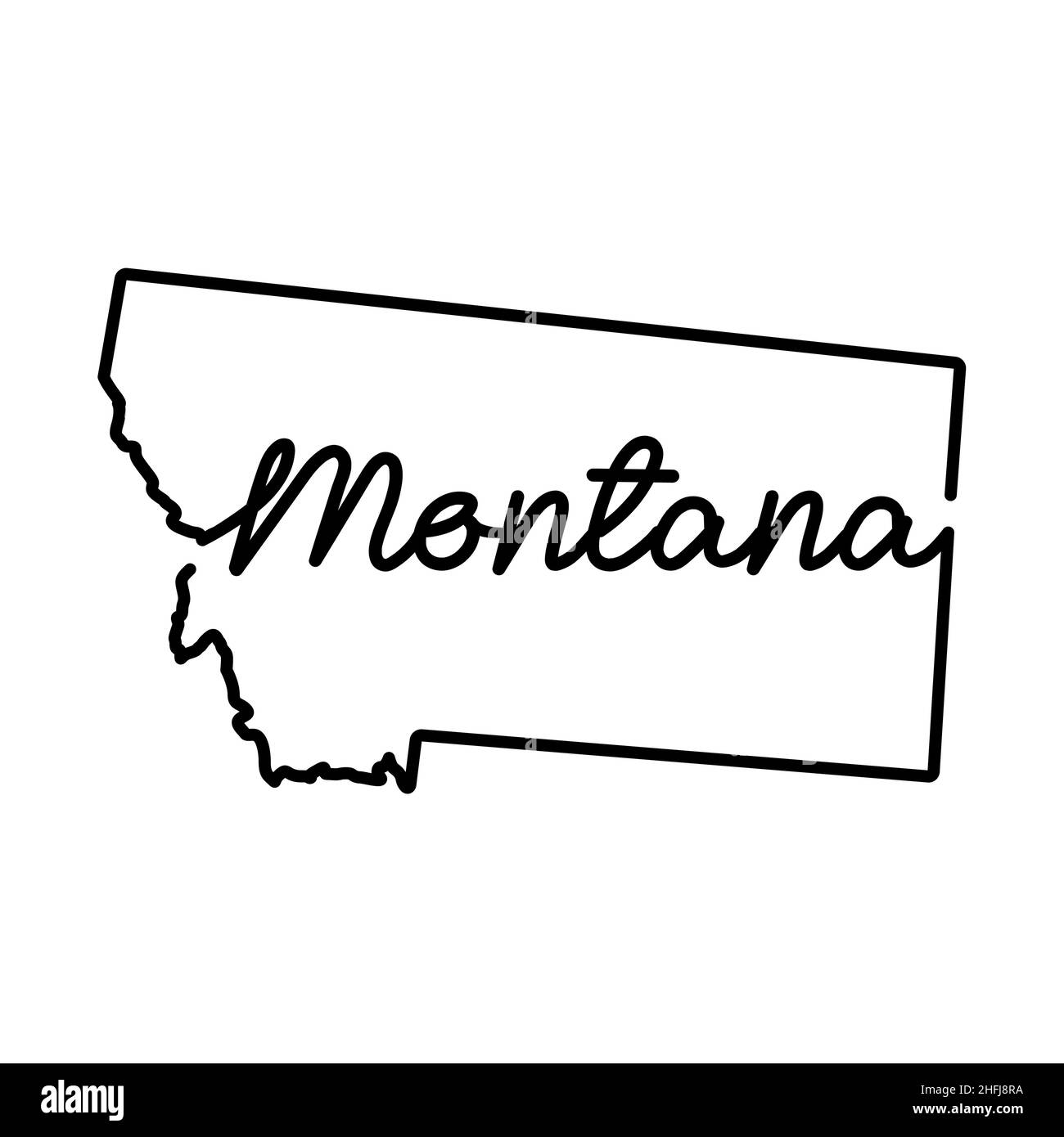 Montana US state outline map with the handwritten state name