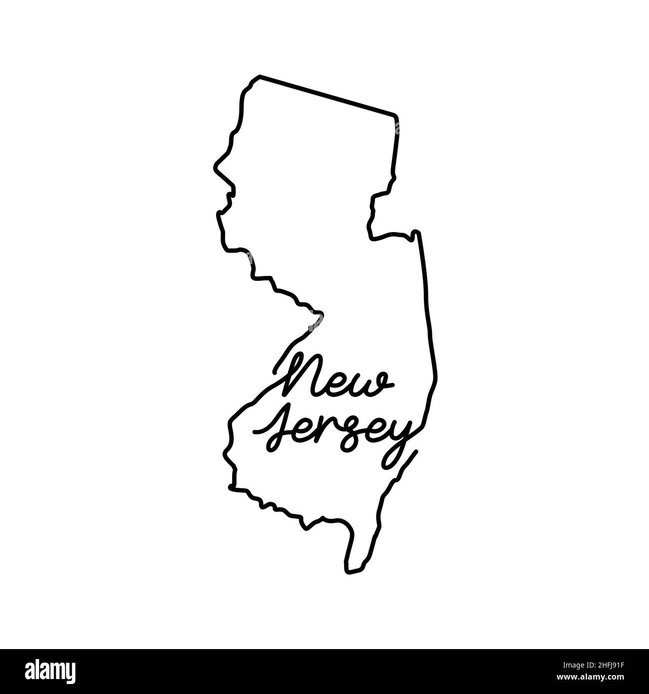 New Jersey US state outline map with the handwritten state name