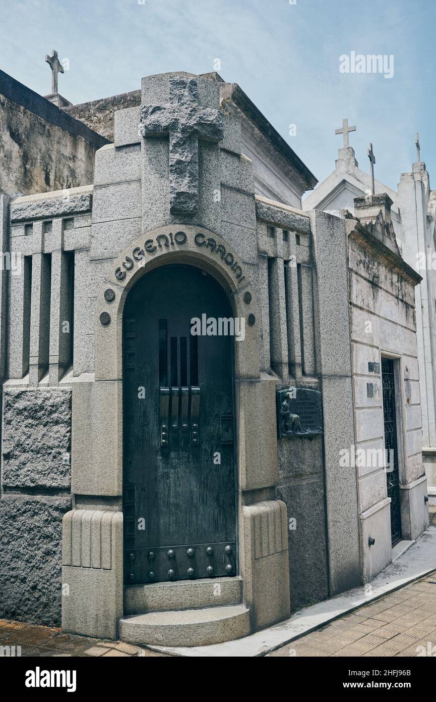 La Recoleta Cemetery located in Buenos Aires, Argentina. It contains the graves of some of the most important Argentine historical figures. Jan 2022 Stock Photo