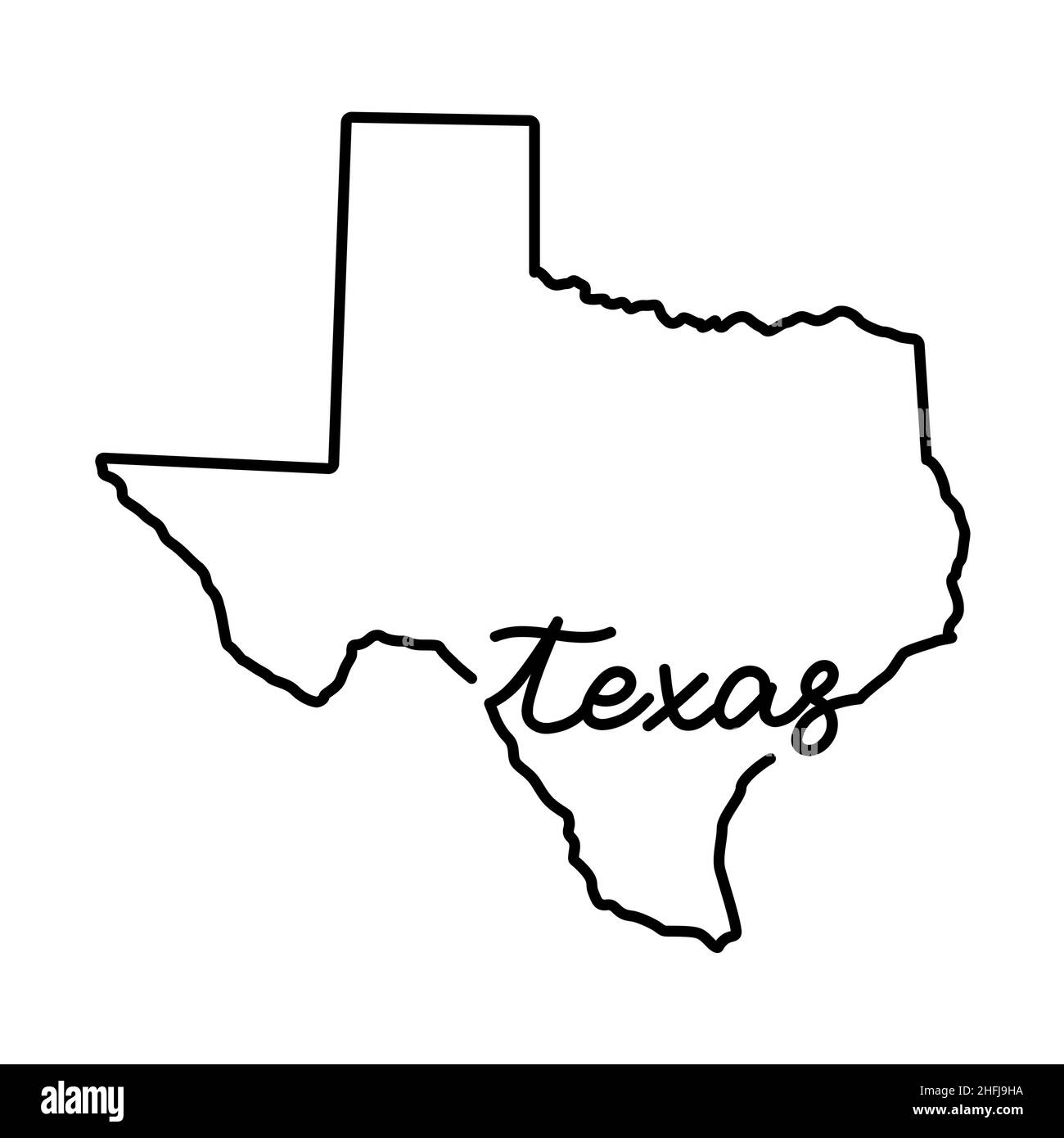 Texas US state outline map with the handwritten state name