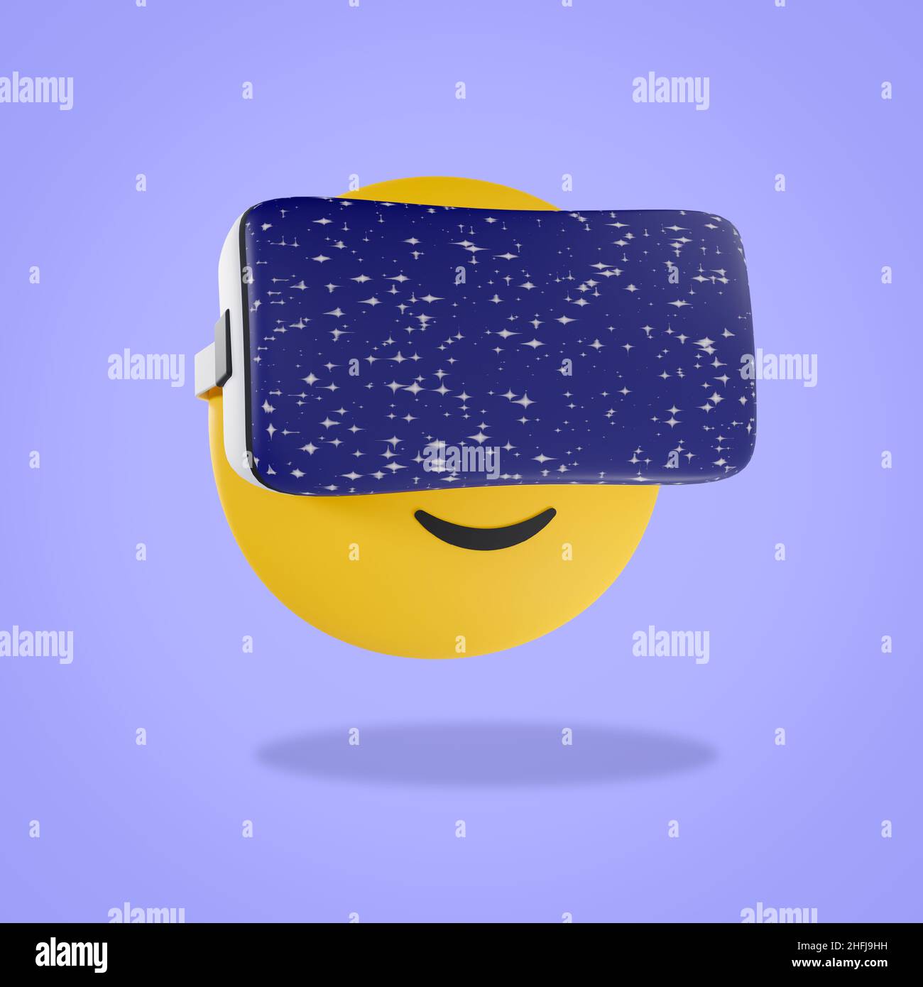 Emoji wearing virtual reality headset, metaverse gaming concept 3D illustration Stock Photo