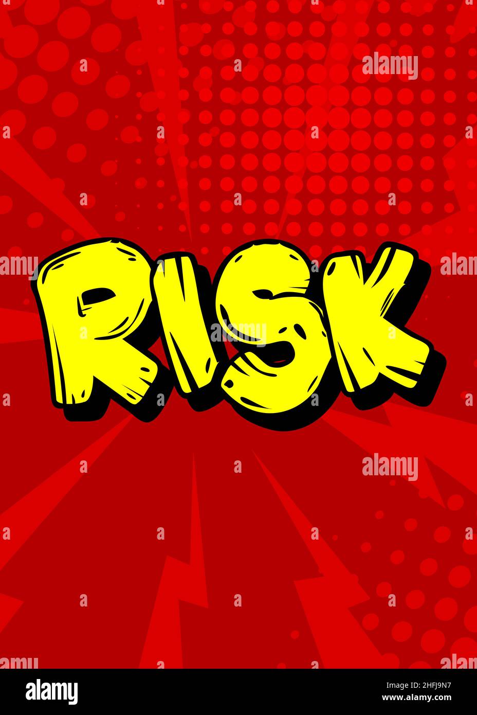 Risk. Comic book word text on abstract comics background. Retro pop art